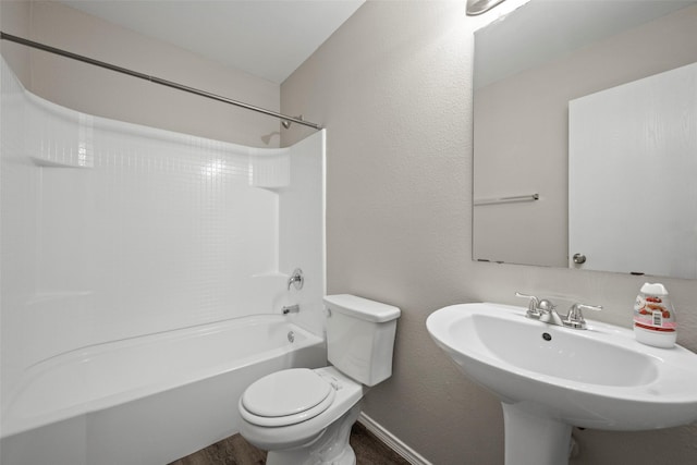 full bathroom with sink, toilet, shower / tub combination, and wood-type flooring