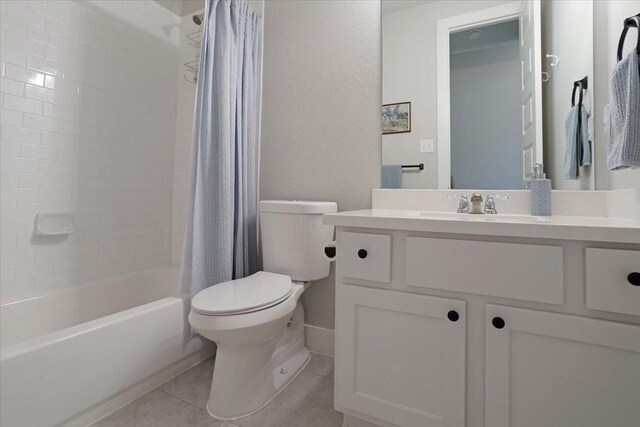 4024 Rosin St, Aubrey, TX 76227 - full bath with vanity, toilet, shower / tub combo with curtain, and tile patterned floors