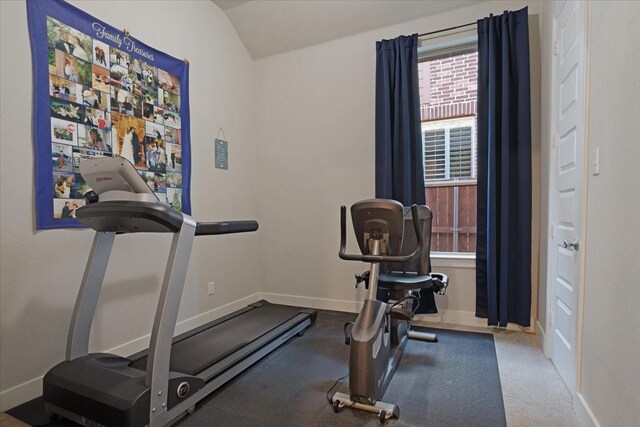 4024 Rosin St, Aubrey, TX 76227 - workout room with baseboards and lofted ceiling