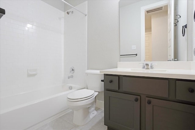 4024 Rosin St, Aubrey, TX 76227 - full bath with toilet, shower / bathing tub combination, visible vents, tile patterned flooring, and vanity