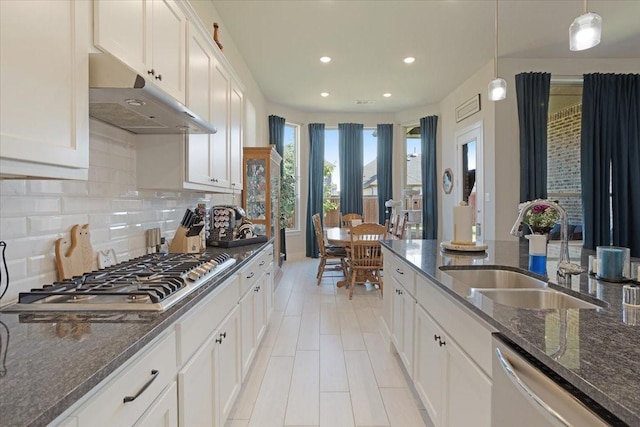 4024 Rosin St, Aubrey, TX 76227 - kitchen with a sink, recessed lighting, pendant lighting, under cabinet range hood, and appliances with stainless steel finishes
