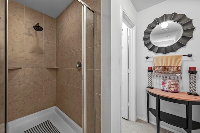 4424 Dashland Dr, Celina, TX 75009 - bathroom with a tile shower and tile patterned flooring