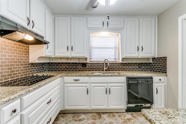 kitchen with white cabinets, sink, and black appliances