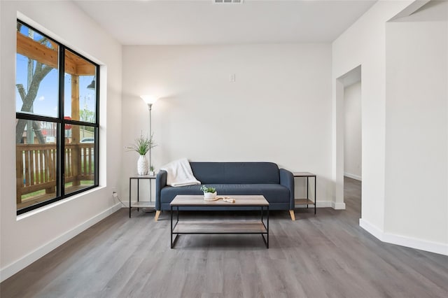 sitting room with hardwood / wood-style flooring