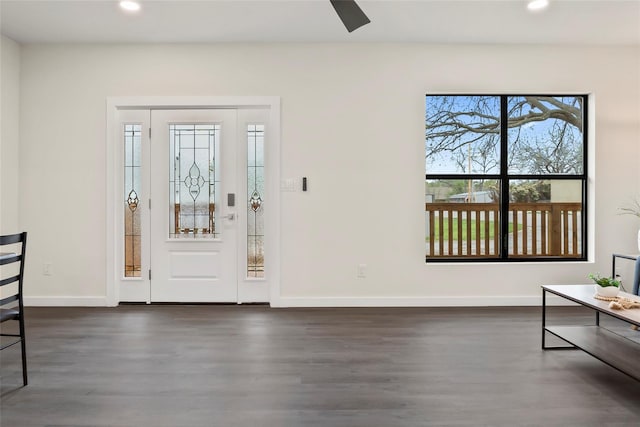 entryway with dark wood-type flooring