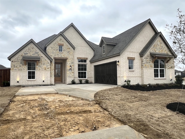 french country inspired facade featuring a garage