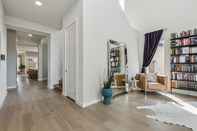 4112 Heatherton Dr, Celina, TX 75009 - sitting room featuring wood finished floors, stairs, recessed lighting, and baseboards