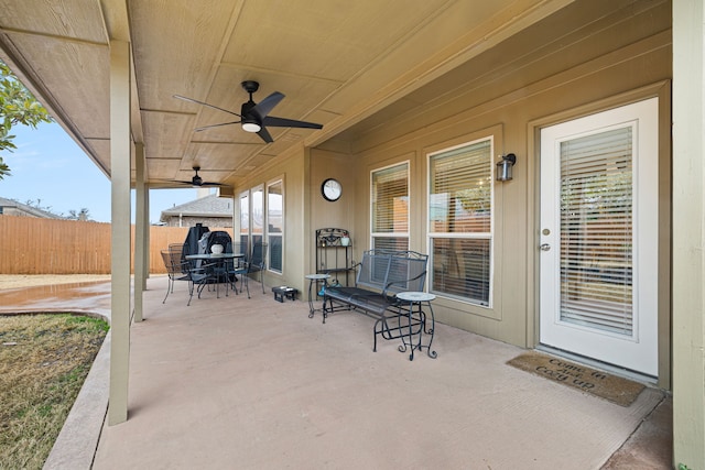 view of patio / terrace featuring ceiling fan