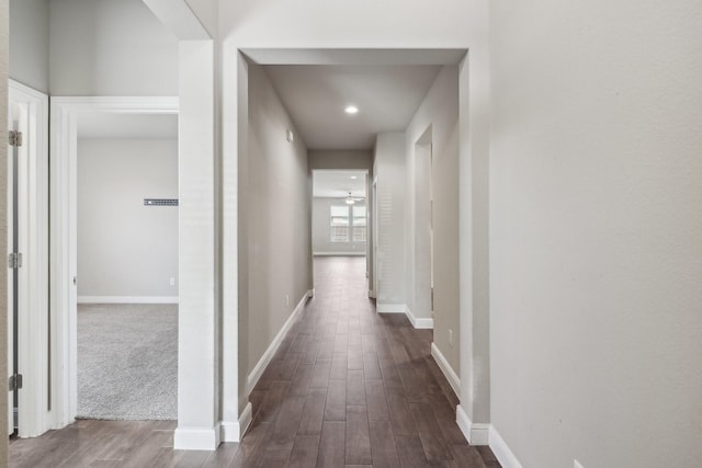 hallway featuring dark hardwood / wood-style flooring