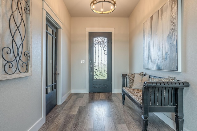 foyer entrance featuring baseboards and dark wood-style floors