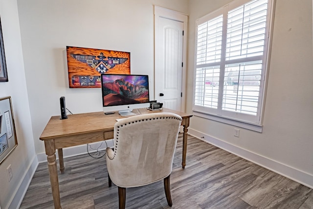 office area with wood-type flooring