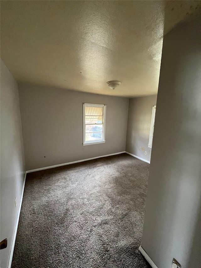 unfurnished room featuring carpet flooring and a textured ceiling