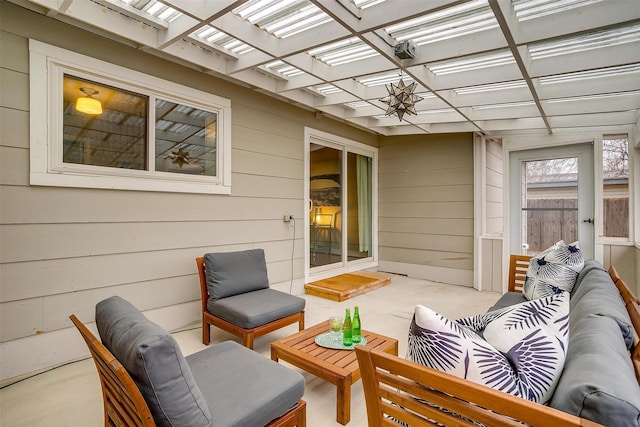 view of patio featuring a pergola and an outdoor hangout area