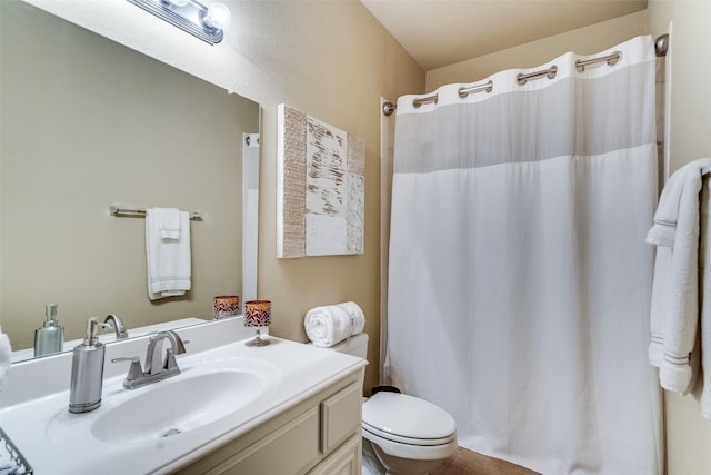 5320 Locust Dr, Mckinney, TX 75070 - bathroom featuring toilet, vanity, and a shower with curtain