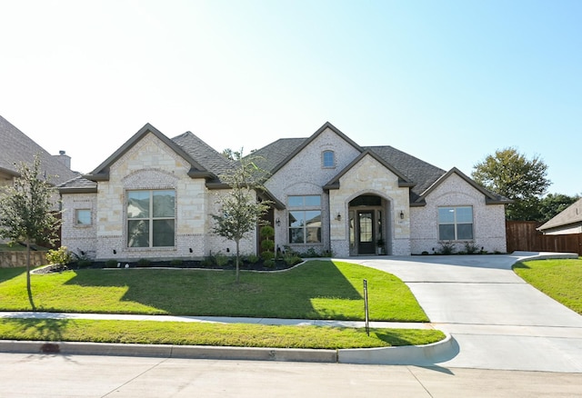 french country style house with a front yard