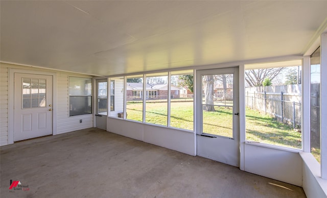 view of unfurnished sunroom