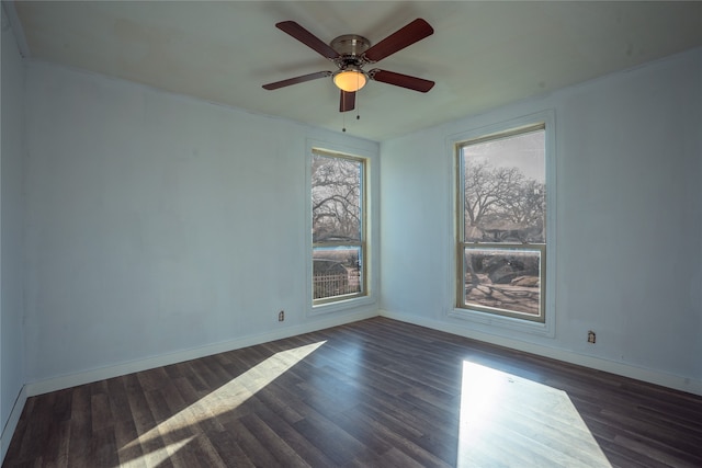 spare room with plenty of natural light and dark wood-type flooring