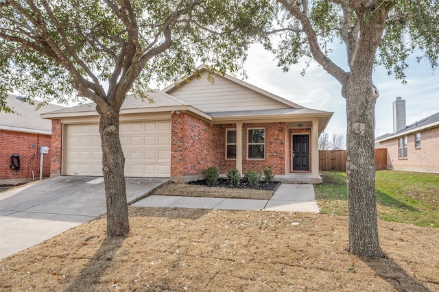 ranch-style home with a front yard and a garage