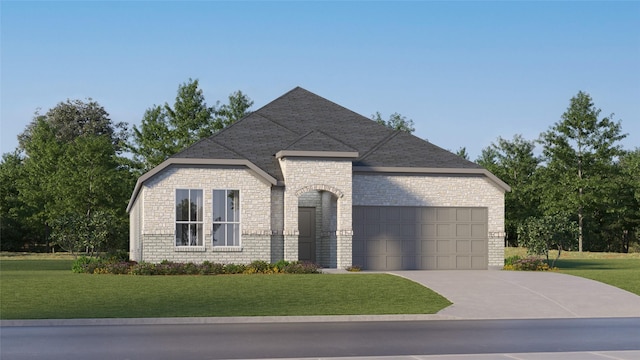 view of front of house with a garage and a front yard