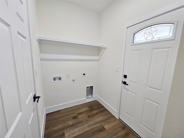 clothes washing area featuring hookup for a gas dryer, washer hookup, dark hardwood / wood-style floors, and hookup for an electric dryer