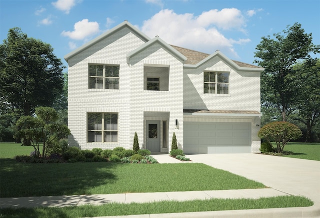 view of front of house with a front lawn and a garage