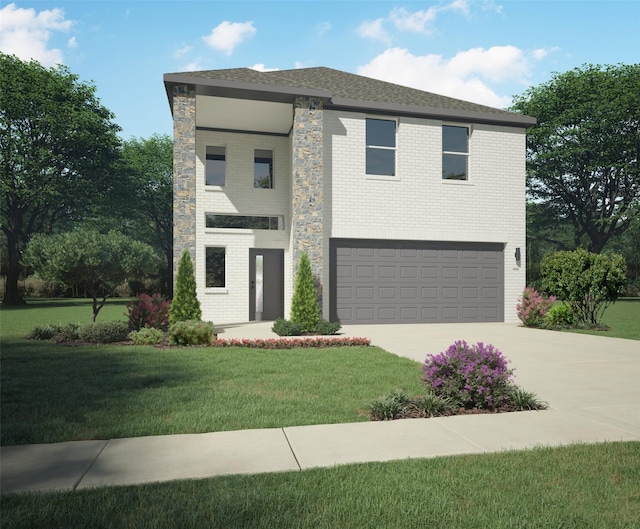 view of front facade with a garage and a front yard