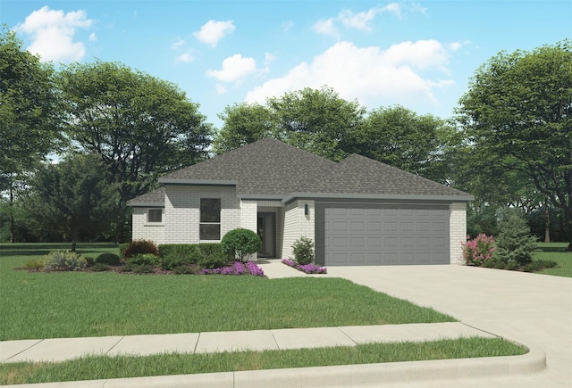 view of front of house with a garage and a front lawn
