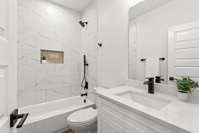 full bath featuring toilet, vanity, and shower / bathing tub combination