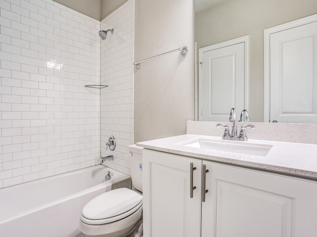 full bath with toilet, bathtub / shower combination, and vanity