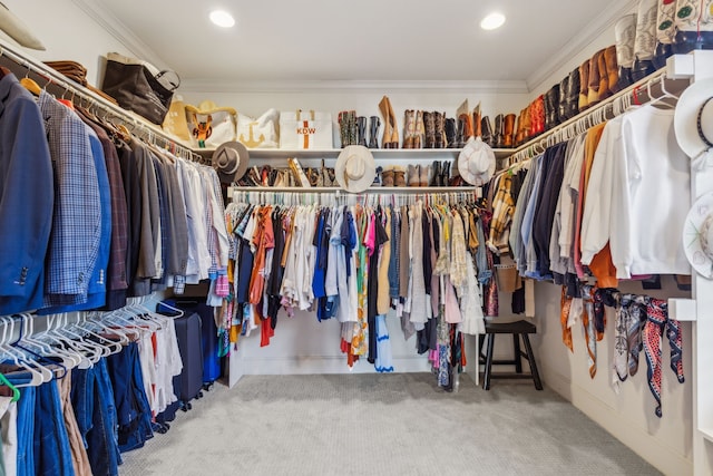 walk in closet featuring carpet floors