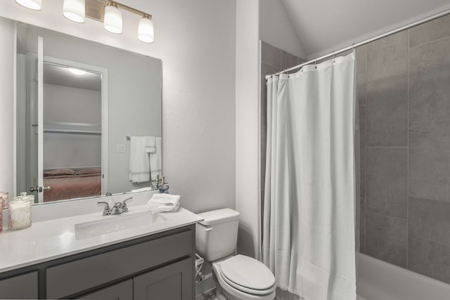 5716 Turner May Dr, Fort Worth, TX 76126 - full bath with vanity, toilet, shower / tub combo, and vaulted ceiling