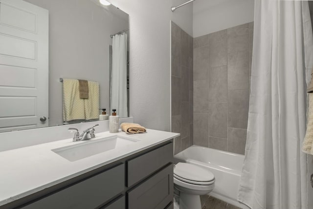 5716 Turner May Dr, Fort Worth, TX 76126 - bathroom featuring toilet, vanity, and shower / bath combo with shower curtain