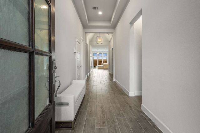 5716 Turner May Dr, Fort Worth, TX 76126 - hall with dark wood-style flooring, baseboards, and recessed lighting