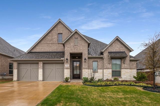 5716 Turner May Dr, Fort Worth, TX 76126 - view of front of house featuring brick siding, concrete driveway, a shingled roof, and a front lawn