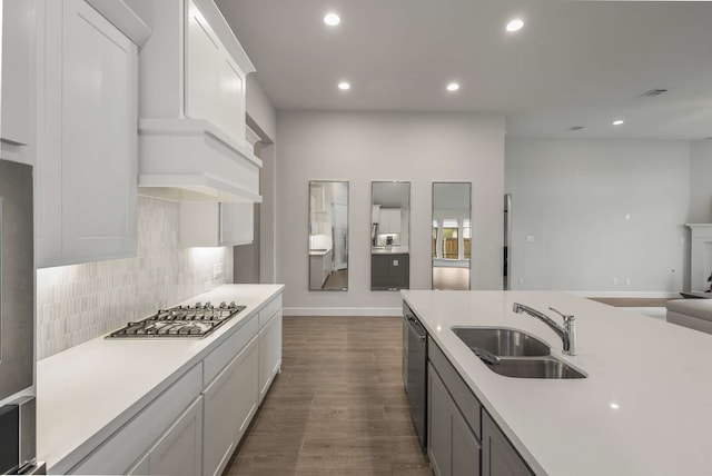 5716 Turner May Dr, Fort Worth, TX 76126 - kitchen featuring a sink, stainless steel appliances, light countertops, backsplash, and recessed lighting
