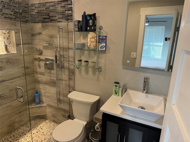 bathroom with vanity, toilet, and walk in shower