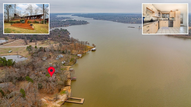 aerial view with a water view