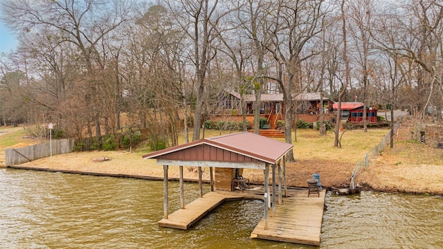 view of dock with a water view