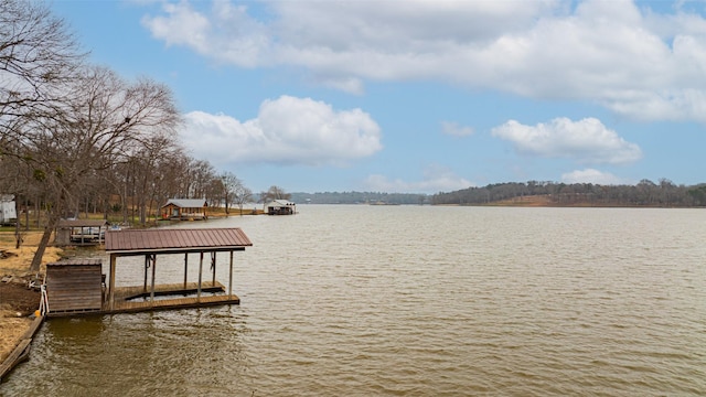 view of dock with a water view