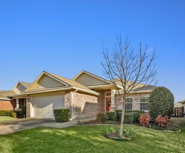 ranch-style house with a front lawn and a garage