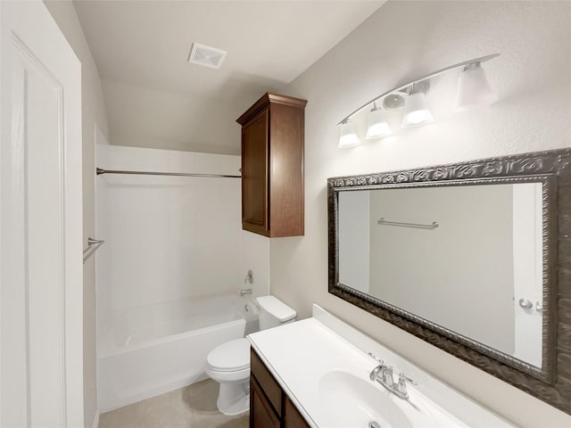 full bathroom with toilet, vanity, tile patterned flooring, and tub / shower combination