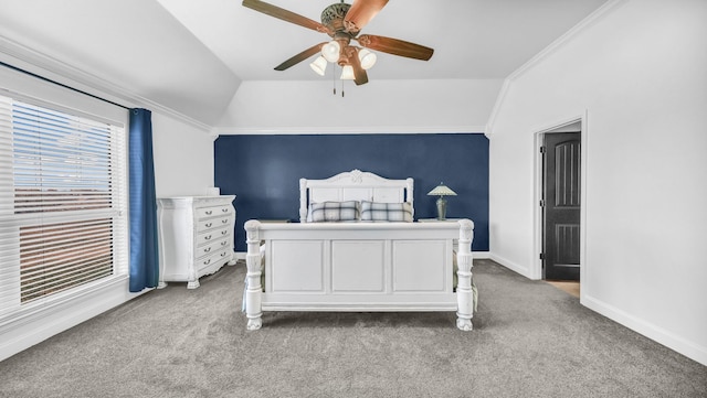 157 Churchill Cir, Weatherford, TX 76085 - carpeted bedroom featuring vaulted ceiling, crown molding, and a ceiling fan
