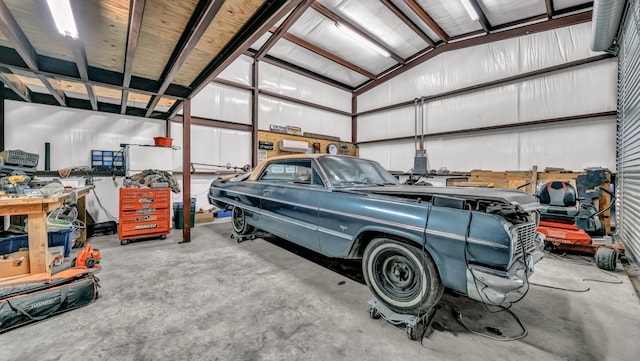 garage with metal wall