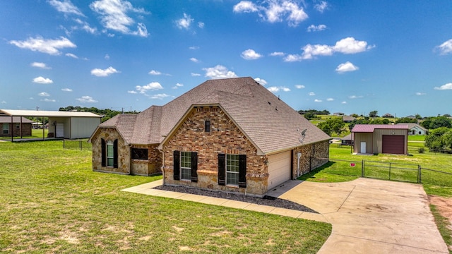 157 Churchill Cir, Weatherford, TX 76085 - view of front of home with driveway, brick siding, a gate, stone siding, and a shingled roof