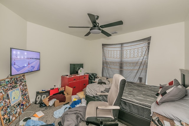 bedroom featuring carpet flooring and ceiling fan