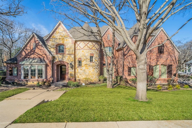 tudor home featuring a front yard