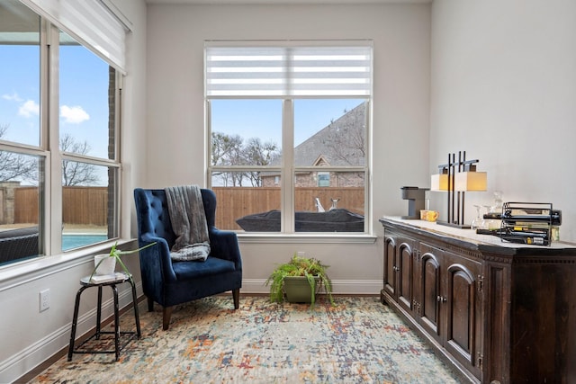 living area with baseboards