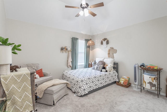 2745 Sunlight Dr, Little Elm, TX 75068 - bedroom featuring carpet floors, vaulted ceiling, and ceiling fan