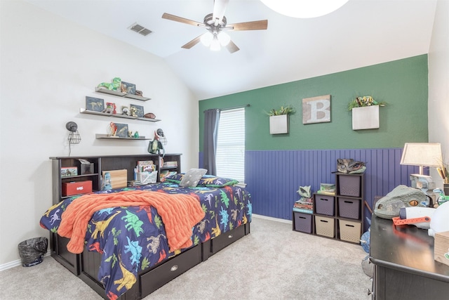 2745 Sunlight Dr, Little Elm, TX 75068 - carpeted bedroom with vaulted ceiling and ceiling fan