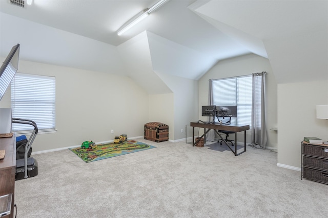 2745 Sunlight Dr, Little Elm, TX 75068 - playroom with light carpet and lofted ceiling